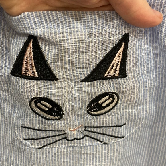 Awesome gracile light-weight thin cat pocket blue micro stripe smock top large - Picture 7 of 8